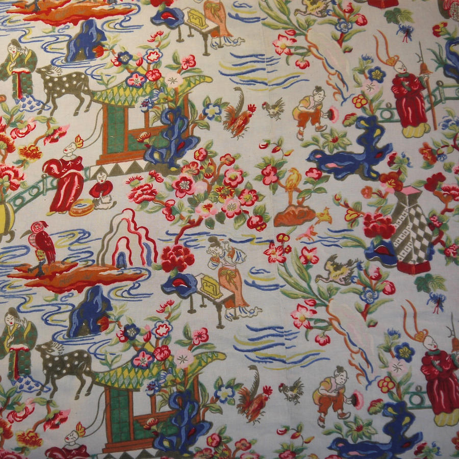 Vintage French Printed Cotton Chinoiserie