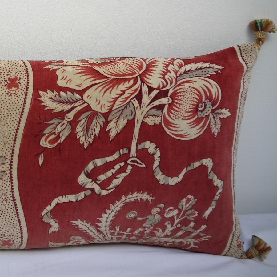 19th century French Printed Velvet Cushion