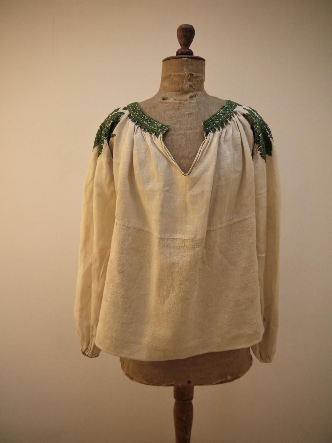 19thc Spanish Silk Embroidered Linen Blouse