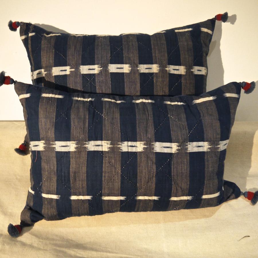 Pair of 19thc French Indigo Flamme Cushions