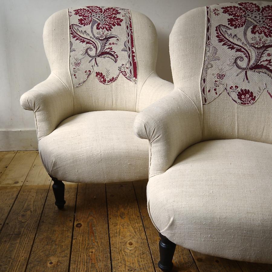 Pair of Napoleon III Chairs with Print Detail