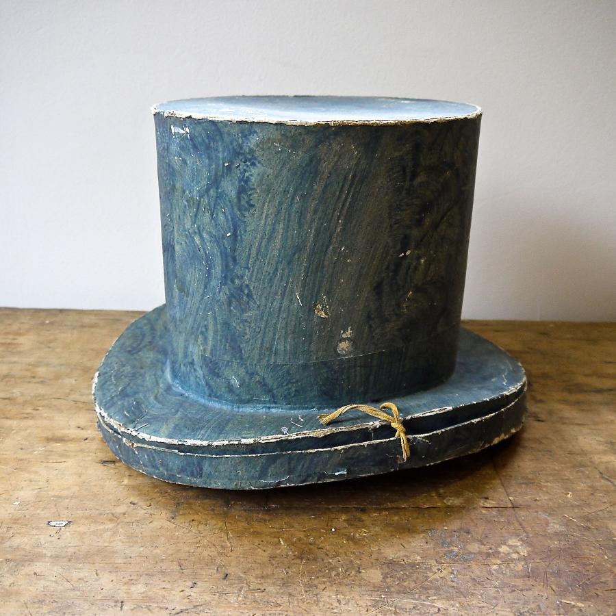 19thc Swedish Blue Papier Mache Top Hat Box