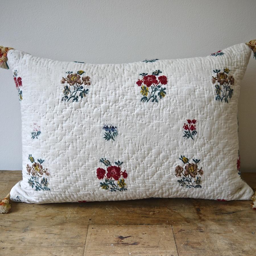 18thc French Wool Floral Motifs Linen Cushion