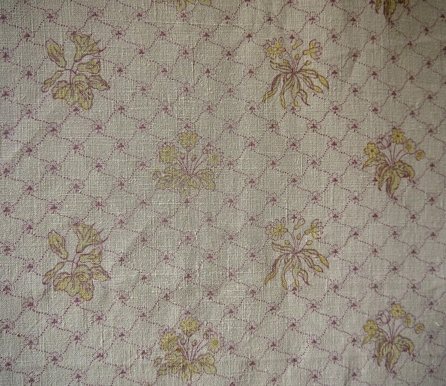 Late 19thc French Yellow Floral Faded Linen
