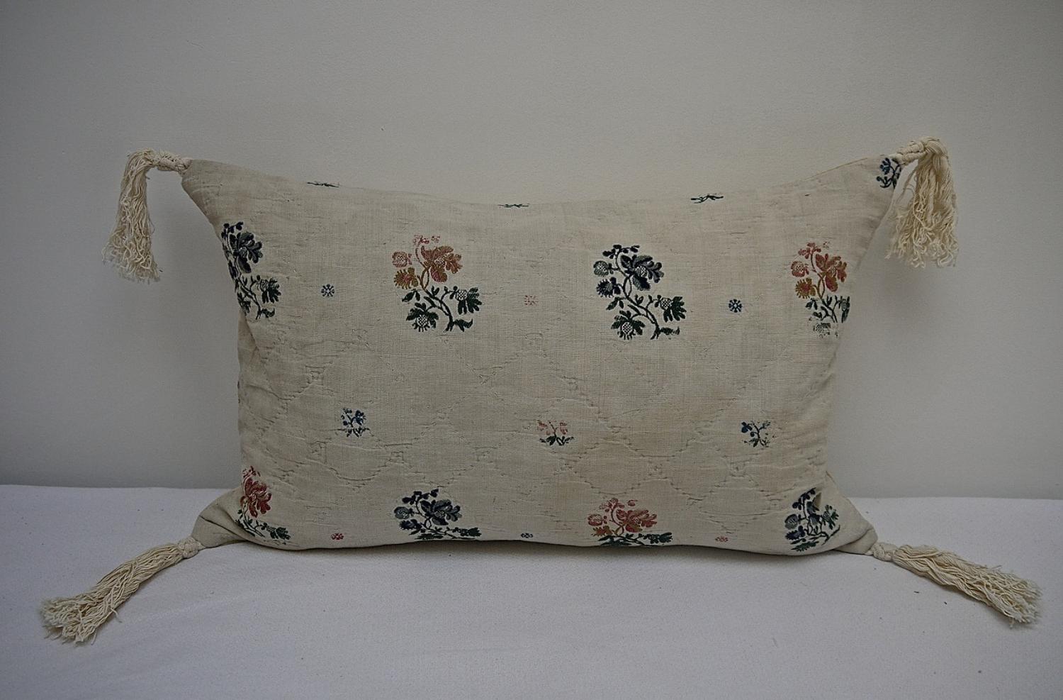 Late 18th century French wool woven on linen cushion