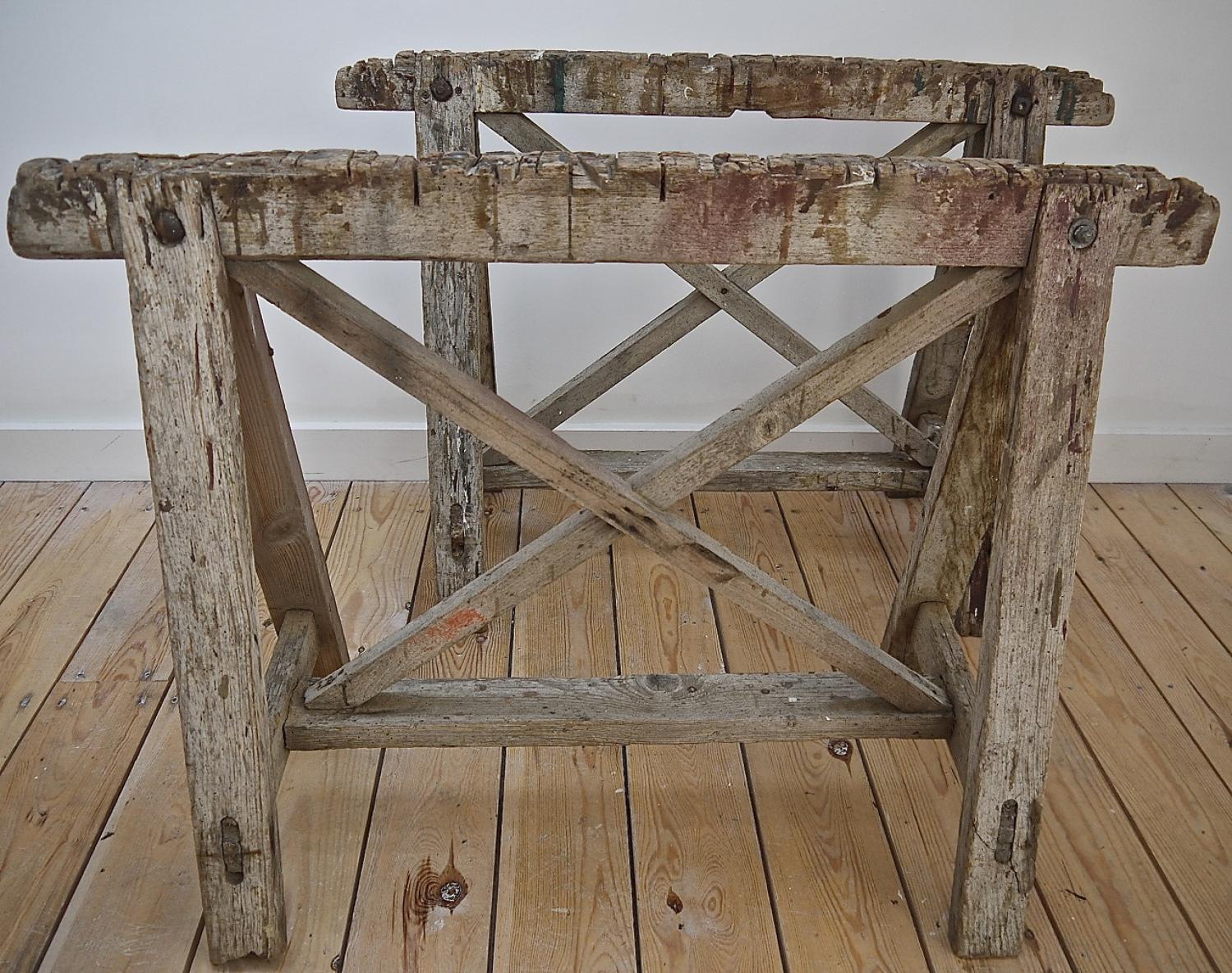 Pair of early 20thc French rustic trestle table bases