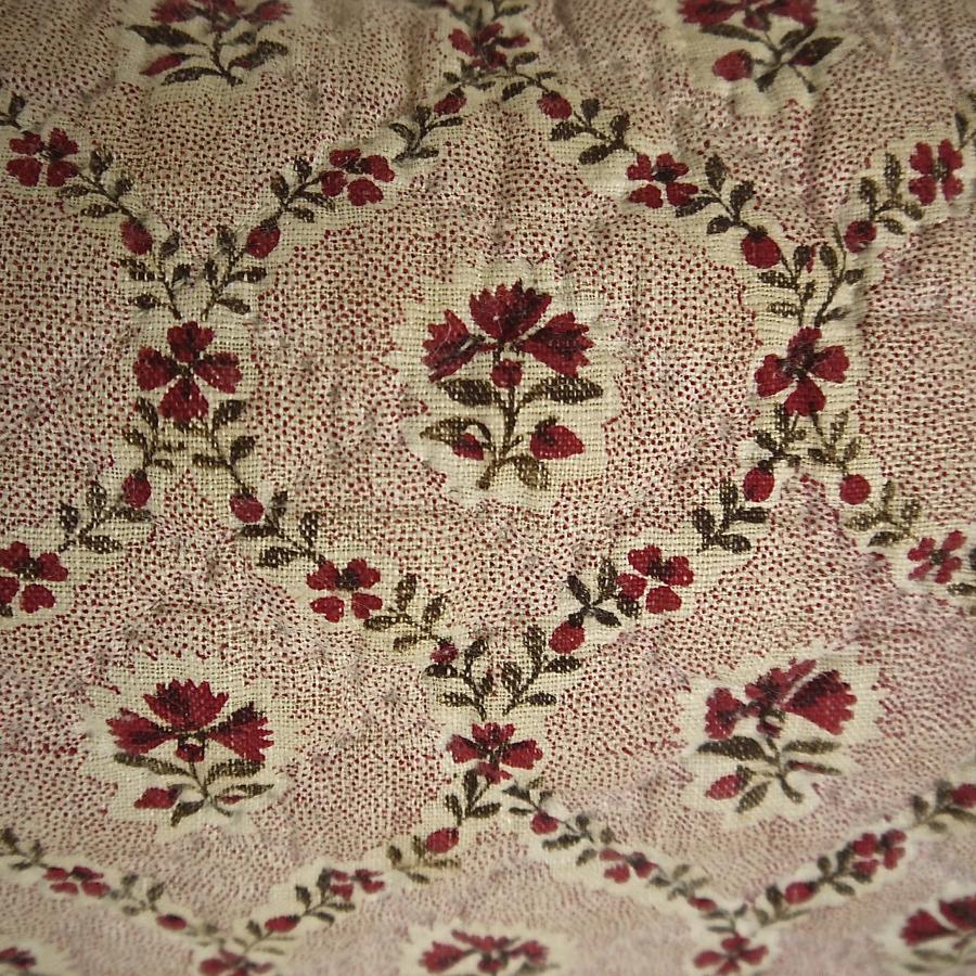 18th century French blockprinted flower cotton cushion