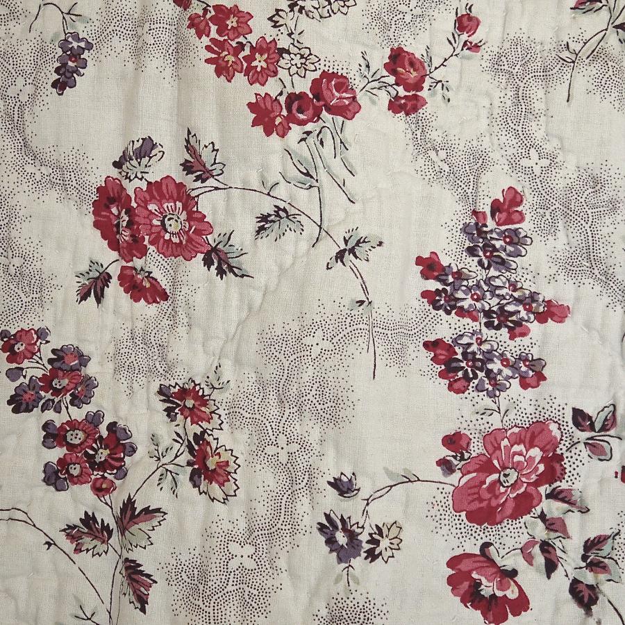 19th century French red and pink roses cotton quilt