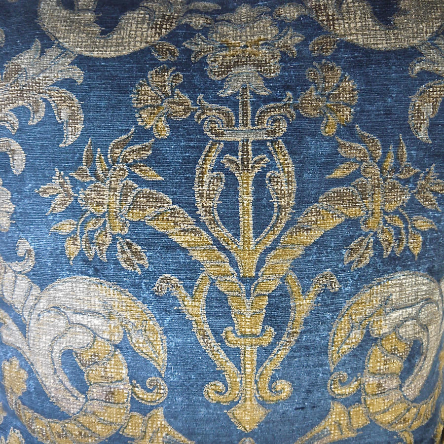 Circa 1950s French blue velvet large cushion