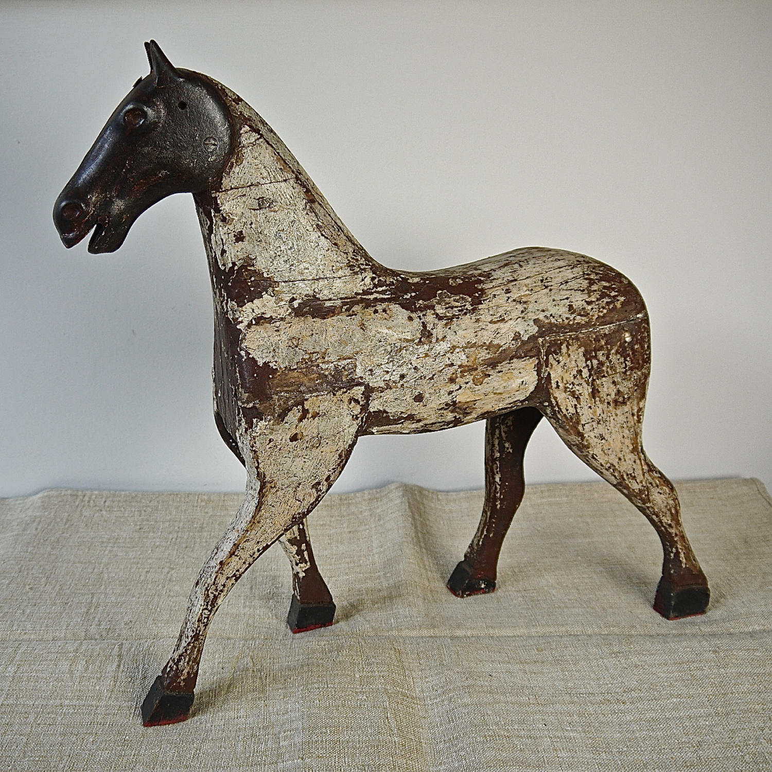 19th century French painted toy horse with iron head