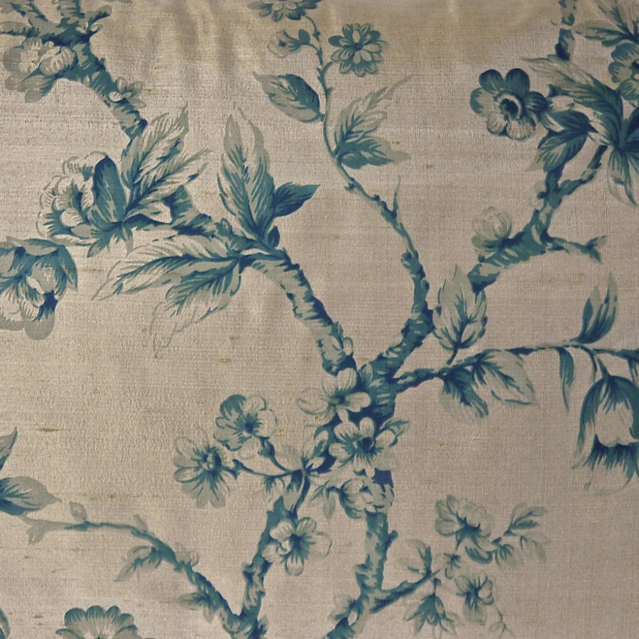 Mid-20th century blue floral on bronze silk cushion