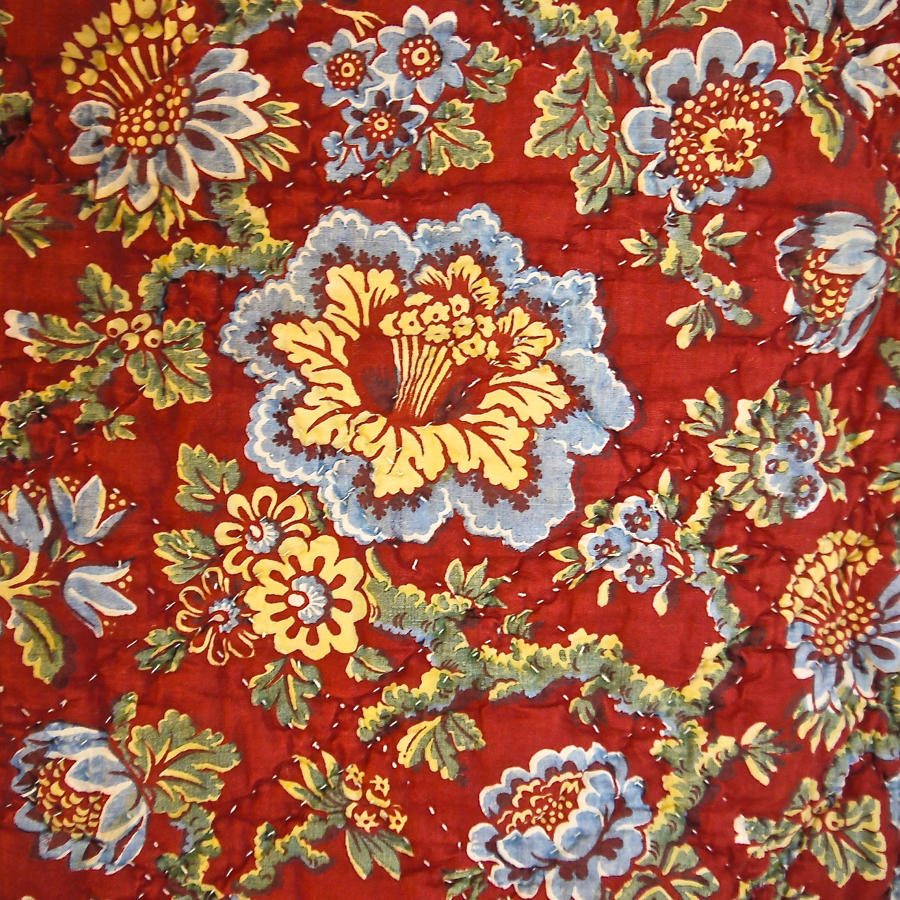 Circa 1800 French madder red and pastel large quilt