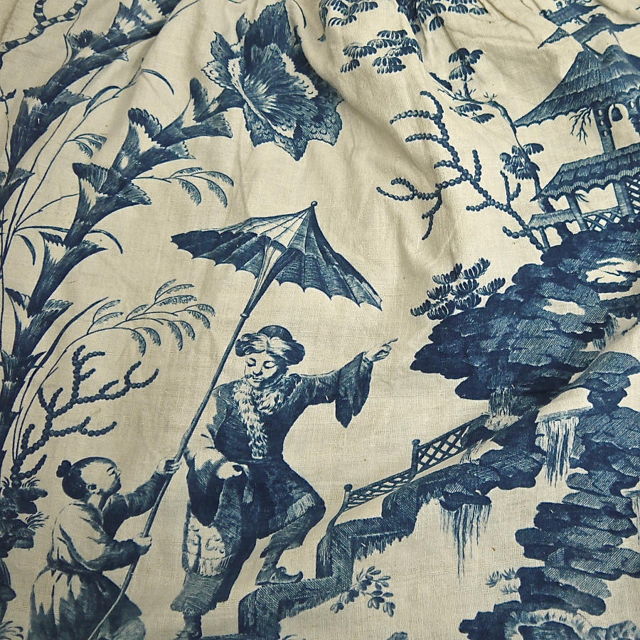 Pair of 18th century French Chinoiserie toile bed hangings