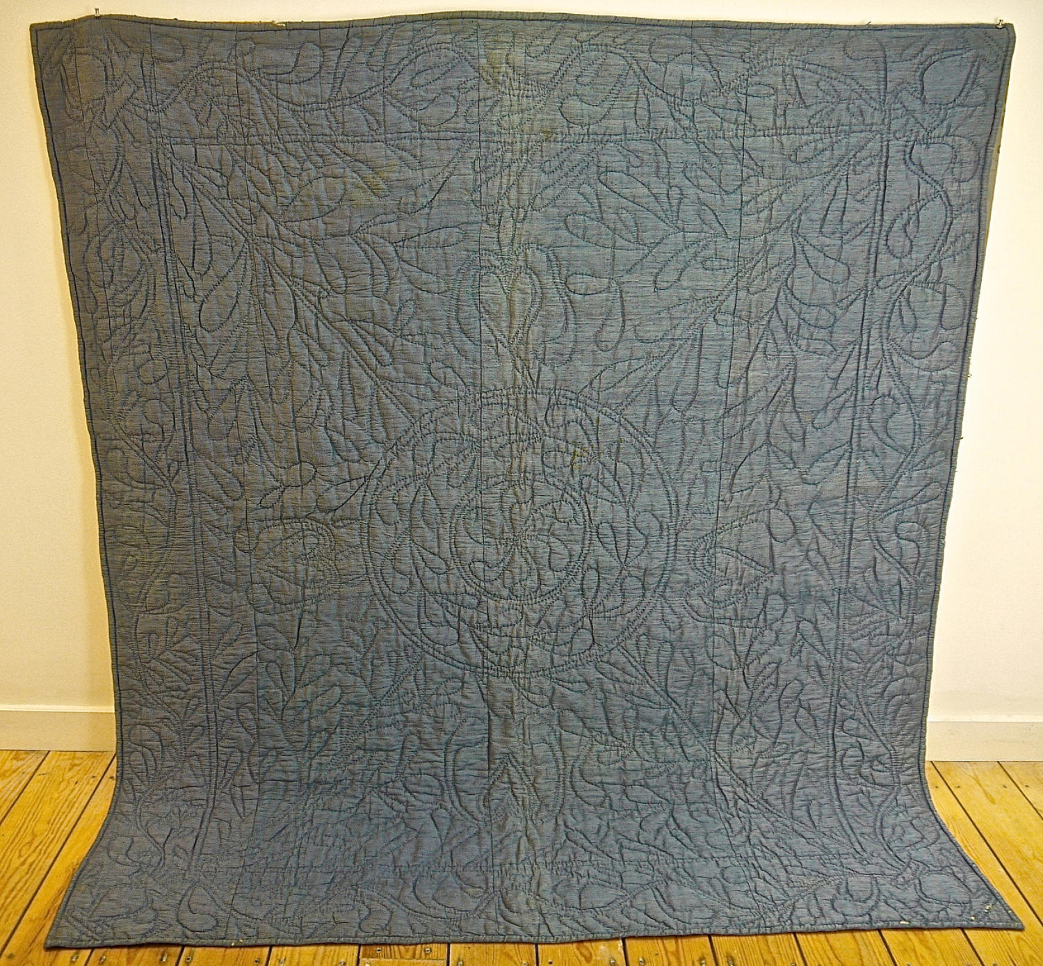 Early 19th century French blue bourette silk quilt