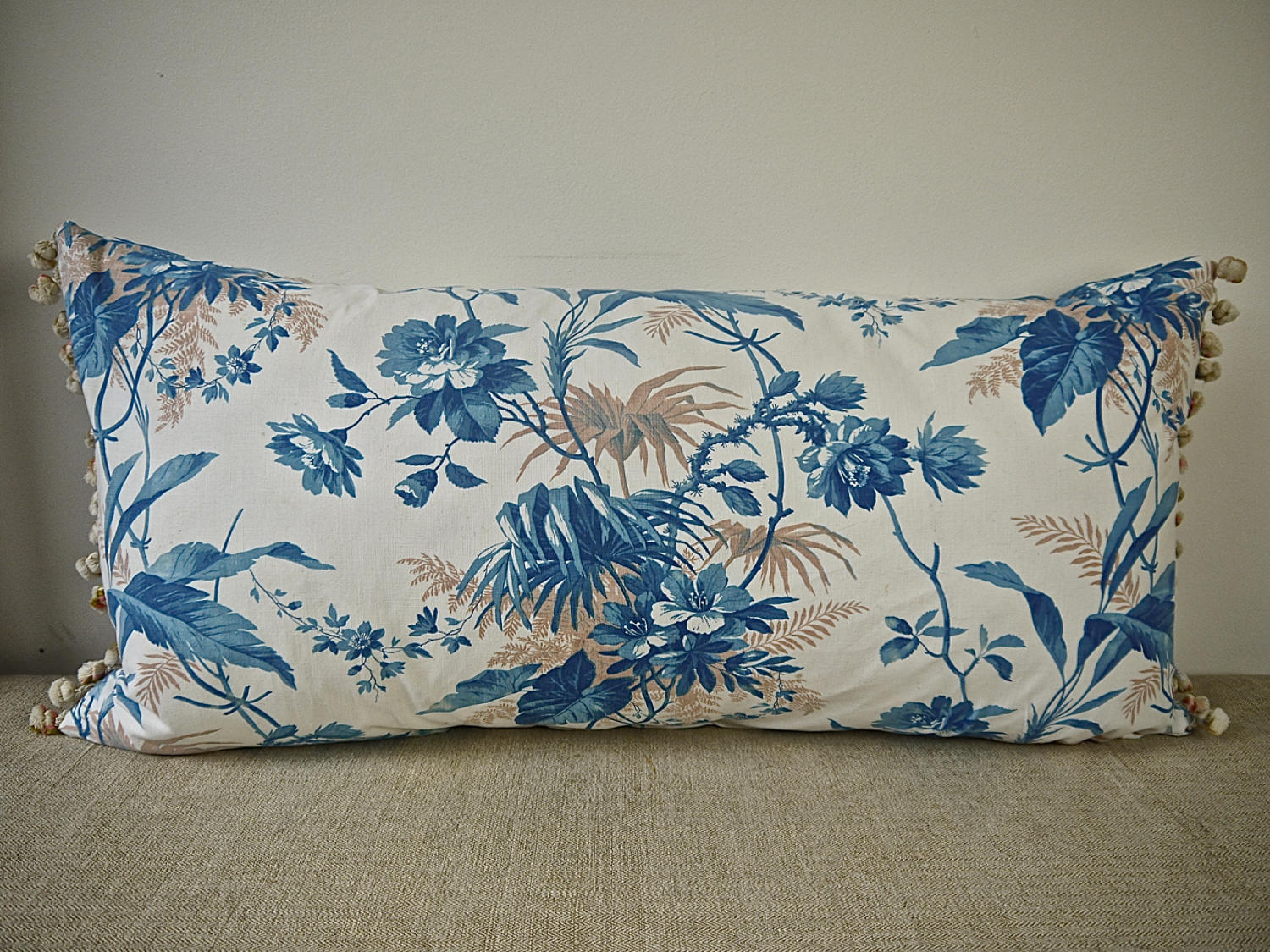 19th century French blue fern leaves cushion