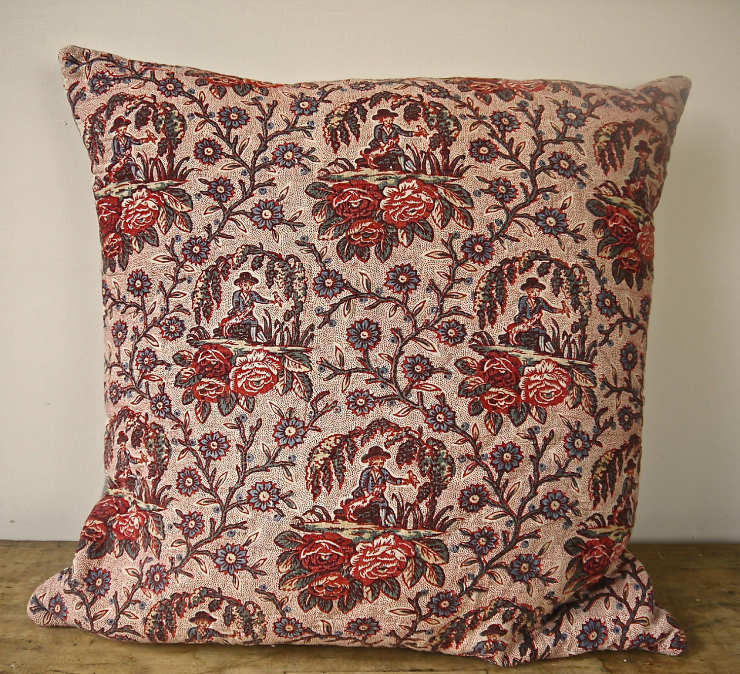 18th century French Bolbec naive toile cushion