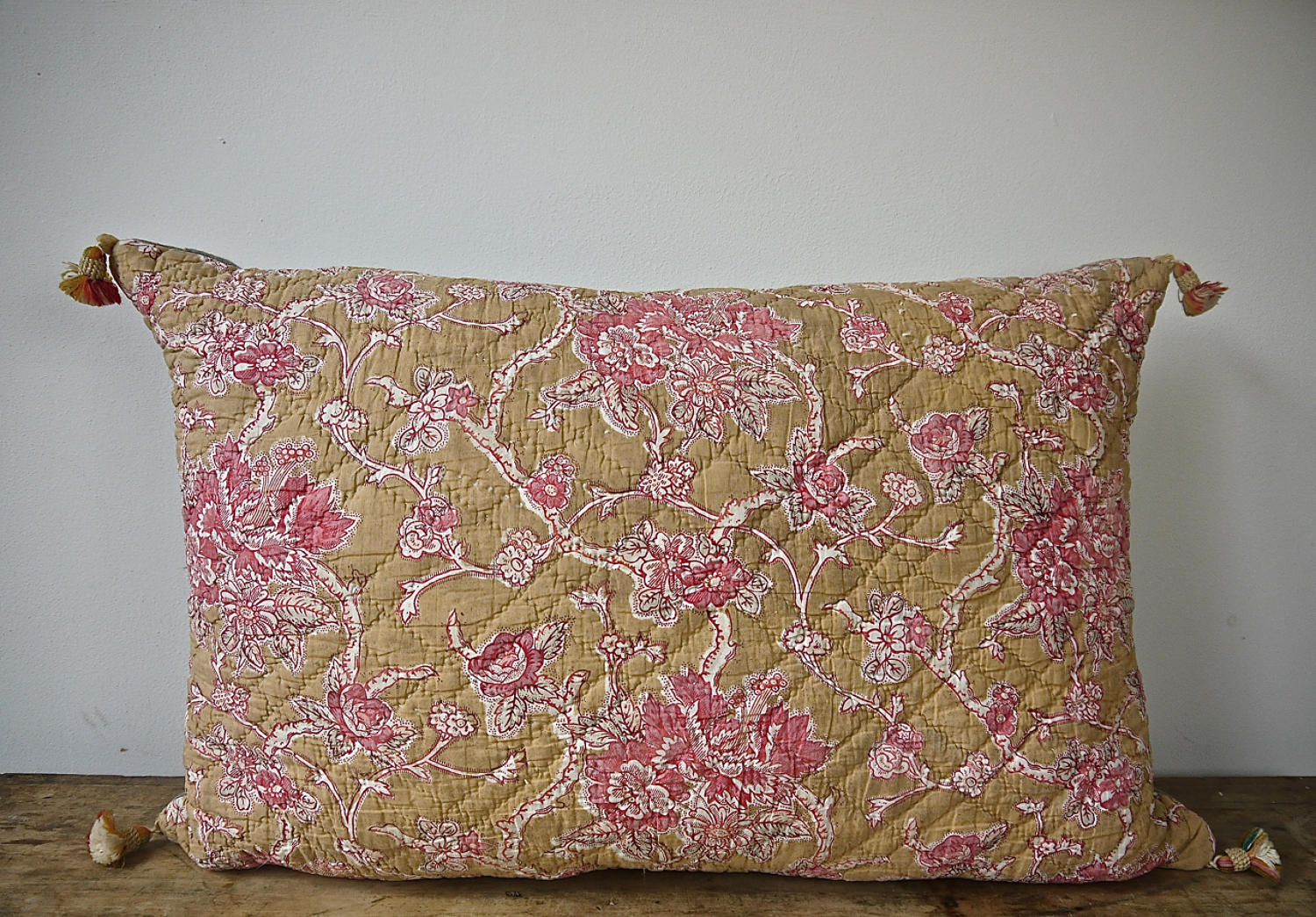 19th century French faded rose pink flowers cushion