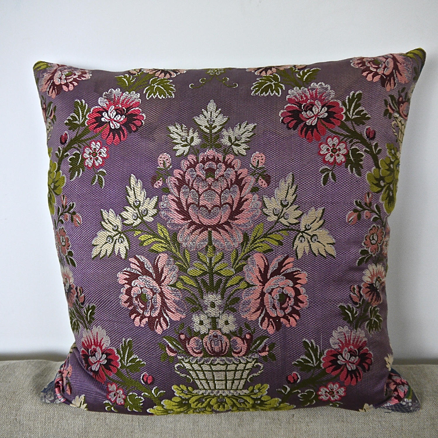 18th century French lilac pink floral silk cushion