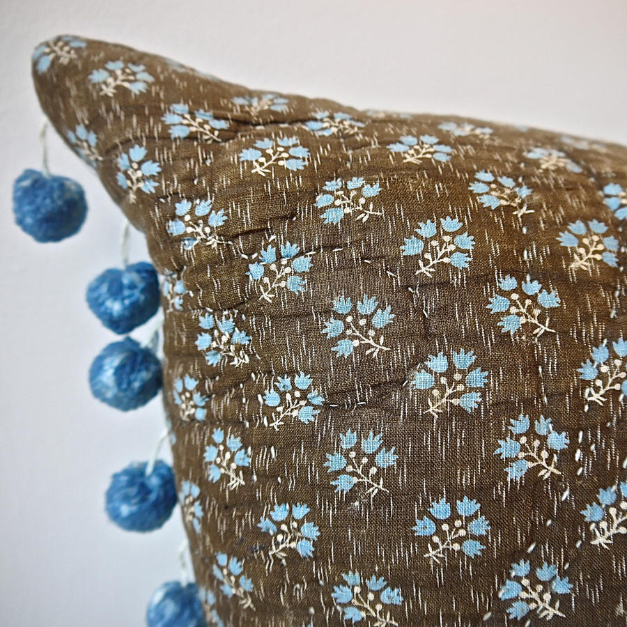 Pale Blue Floral Cushion French Antique
