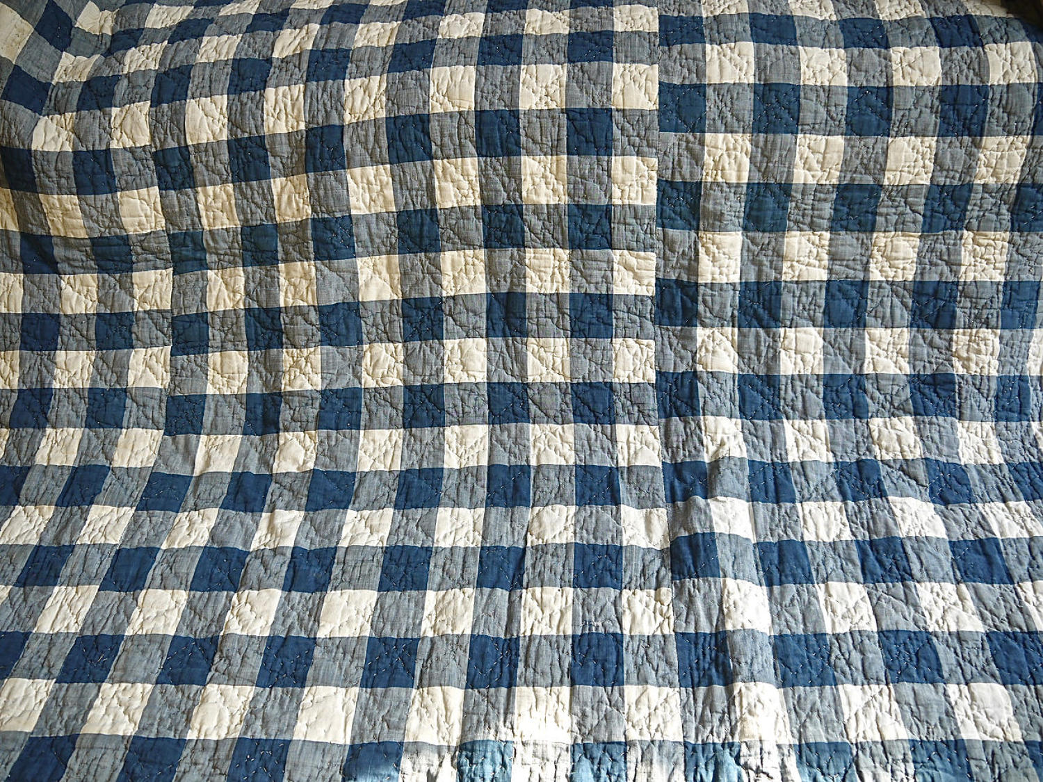 Blue and White Vichy Check Cotton Quilt