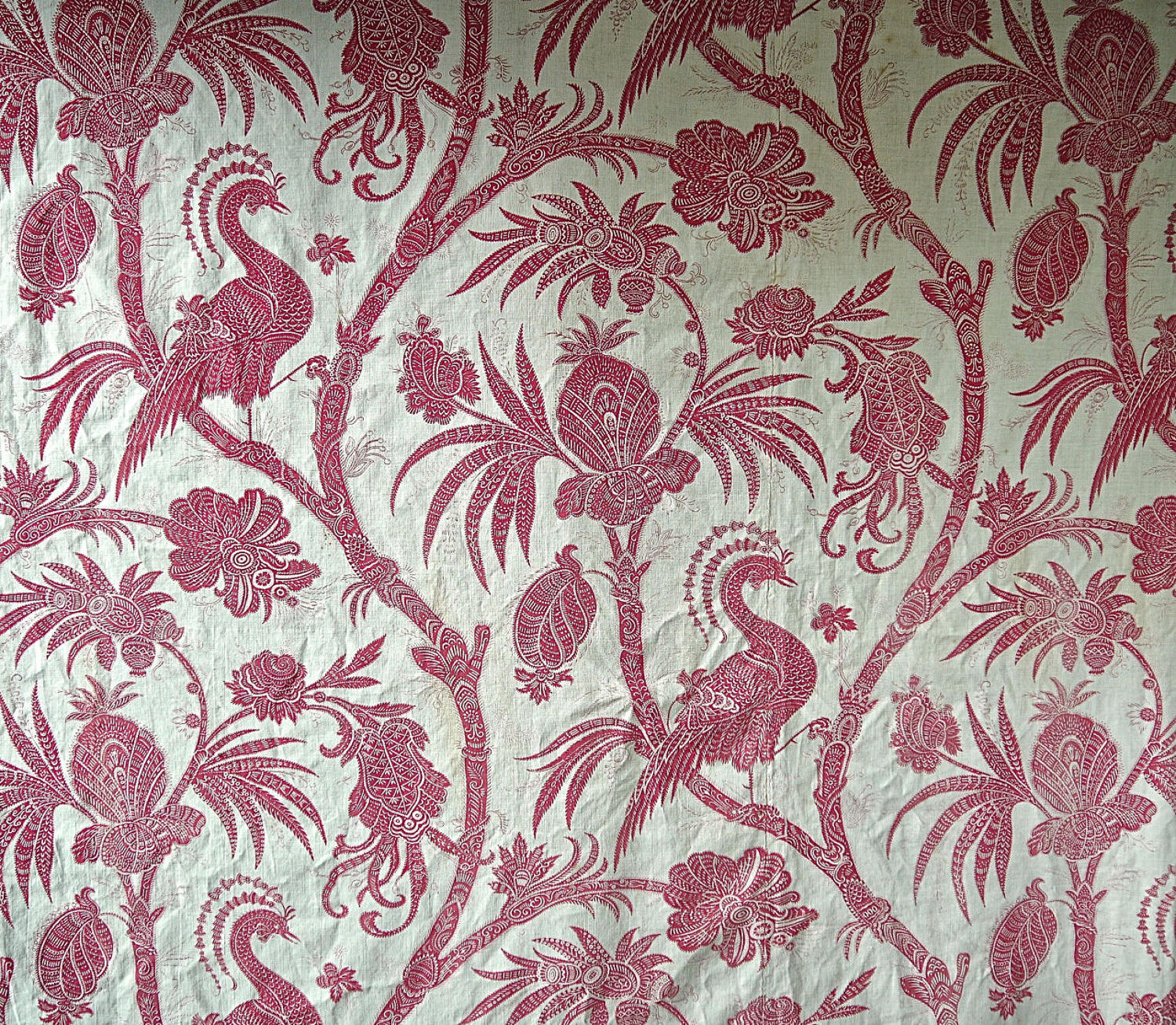 Red Birds Indienne Cotton Curtain French