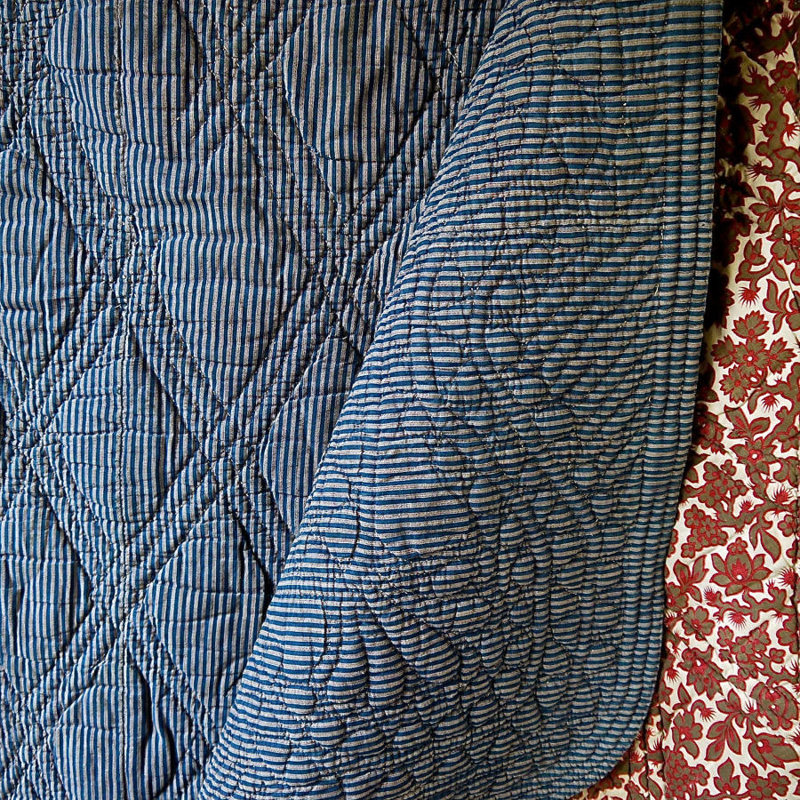 Indigo Striped Cotton Quilt