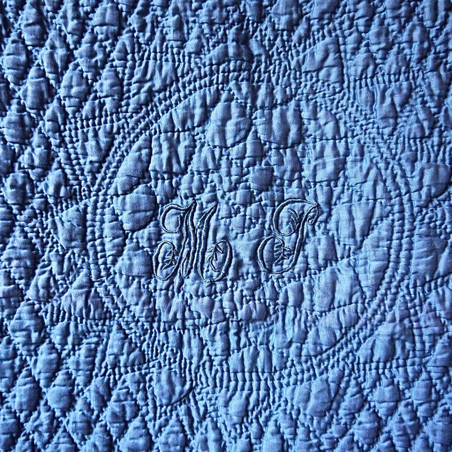 Blue Cotton Monogrammed small Quilt French 19th century
