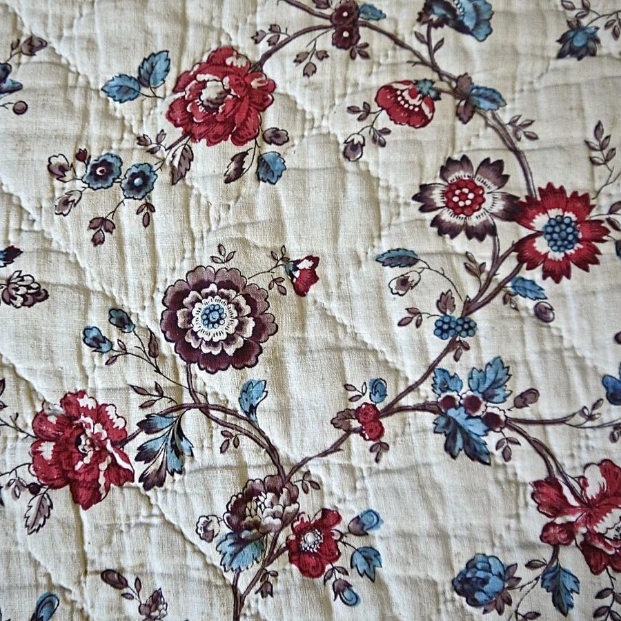 Pretty Floral Blockprinted Large Quilt French 18th century