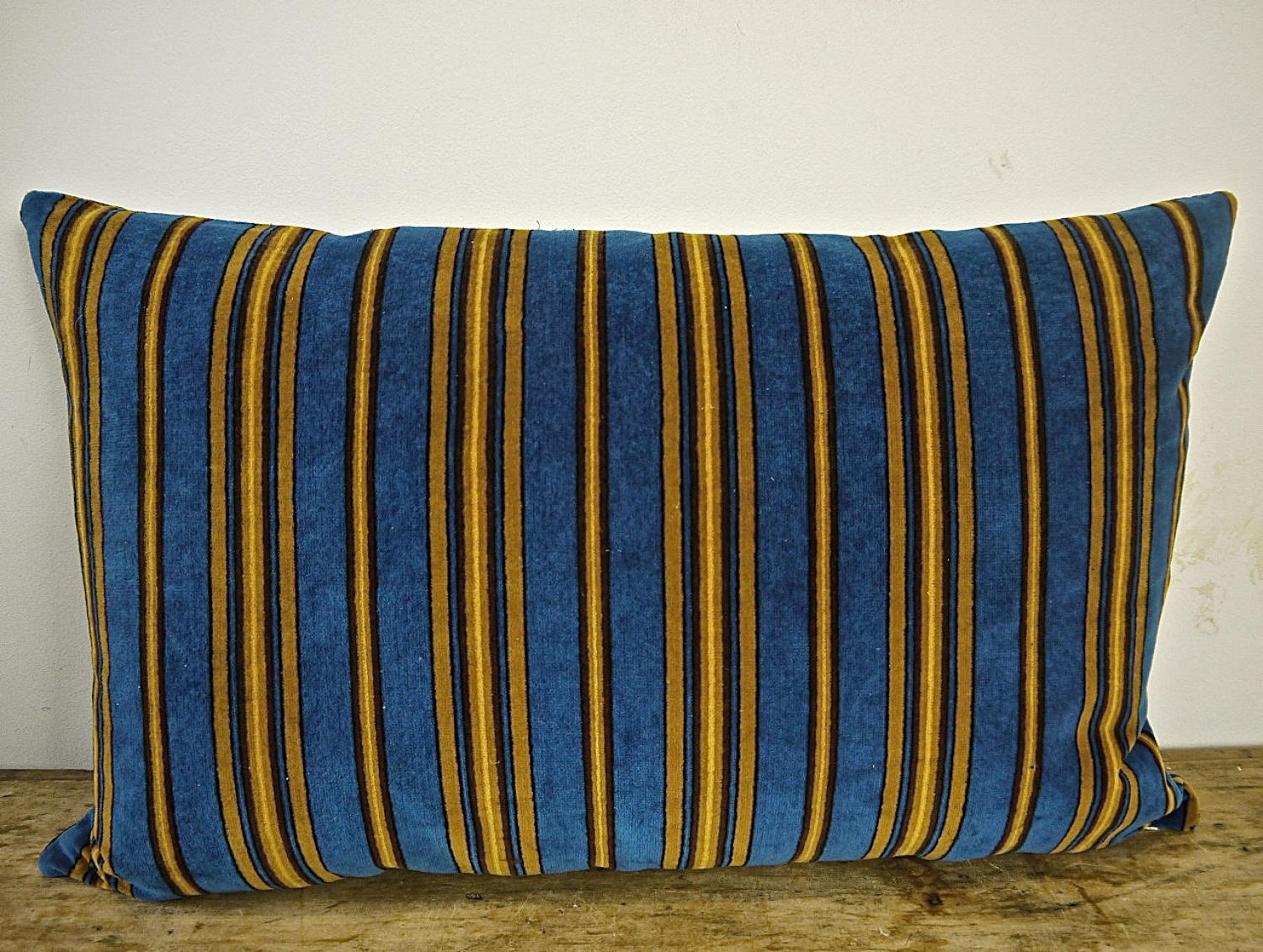 Blue Yellow Striped Cotton Velvet Cushion  Napoleon III French