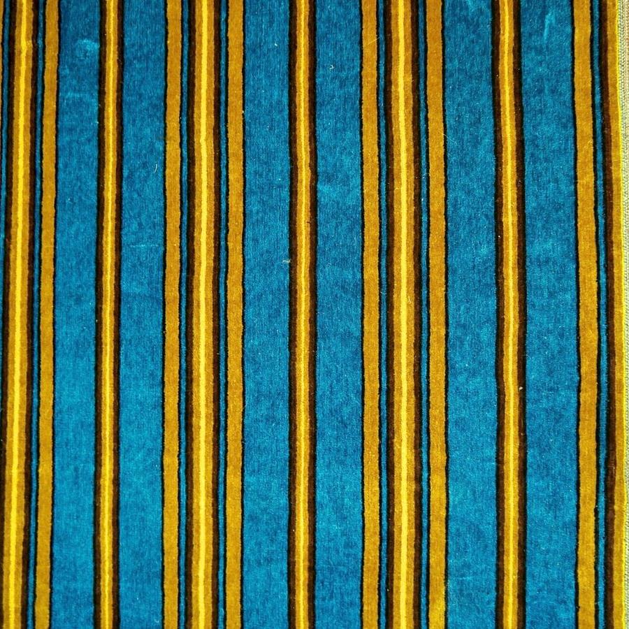 Blue and yellow Striped Cotton Velvet French Napoleon III 19th Century
