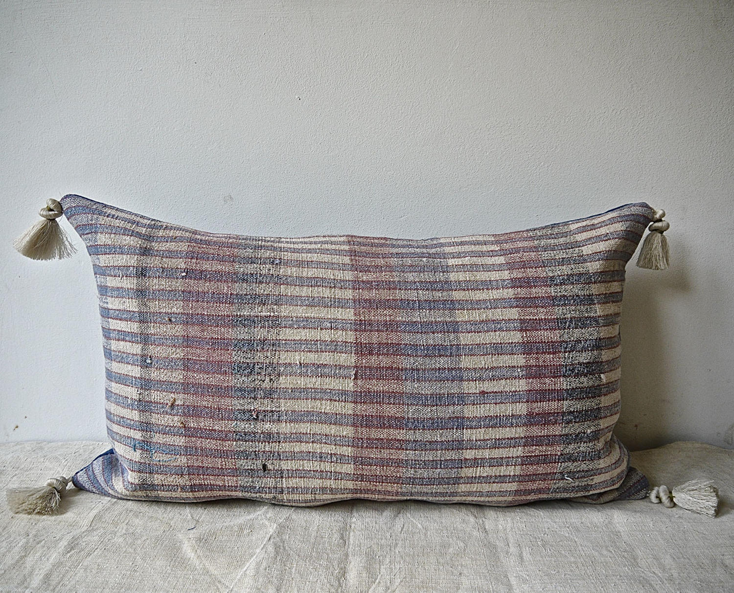 Blue red Striped hemp Cushion Portuguese 19th Century