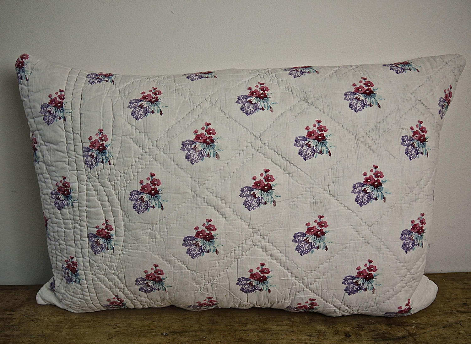 Red Flowers Violet Leaves Cotton Cushion French Late 18th Century