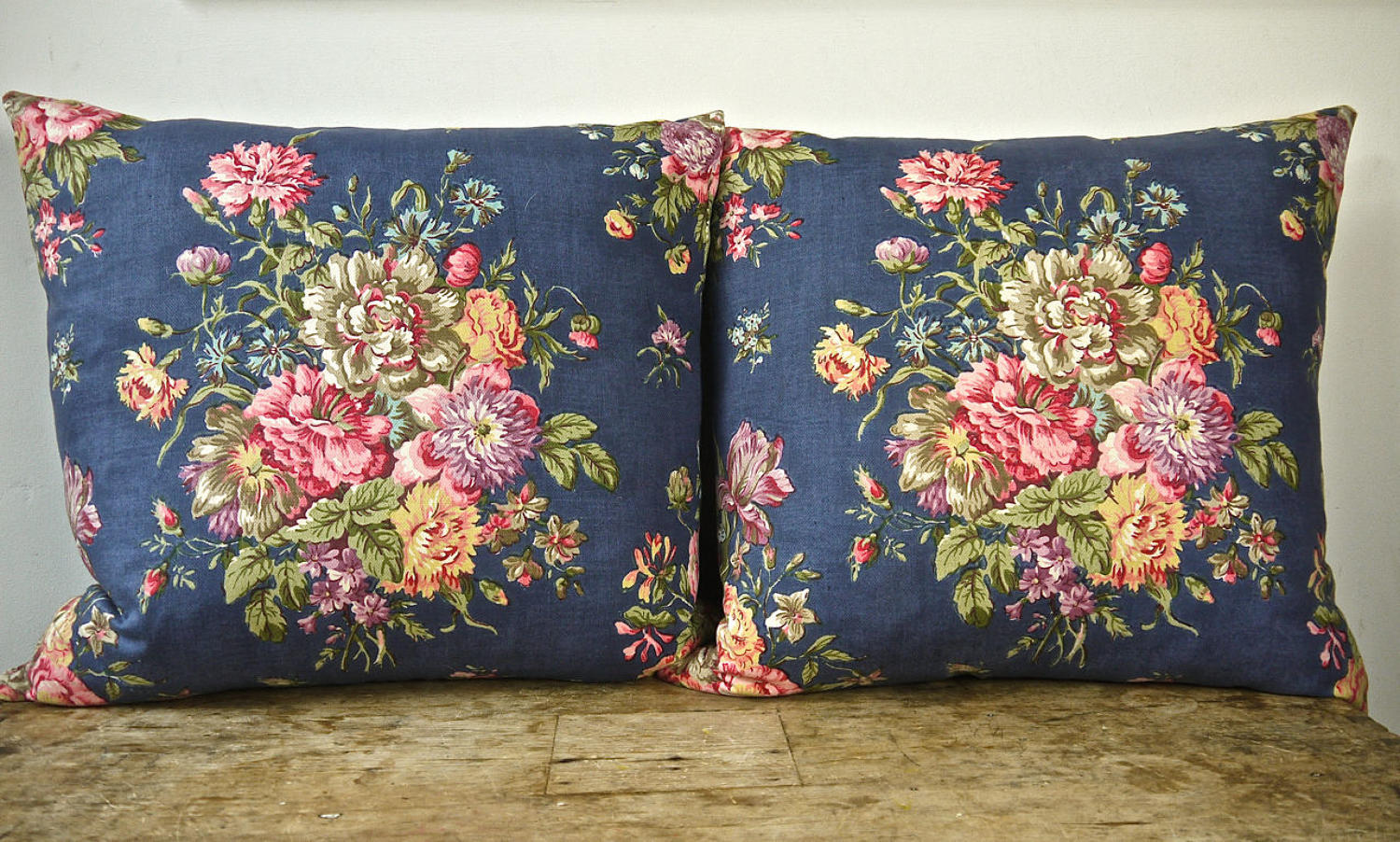 Pair of Flowery Print Cotton Cushions French c.1940s Cushions