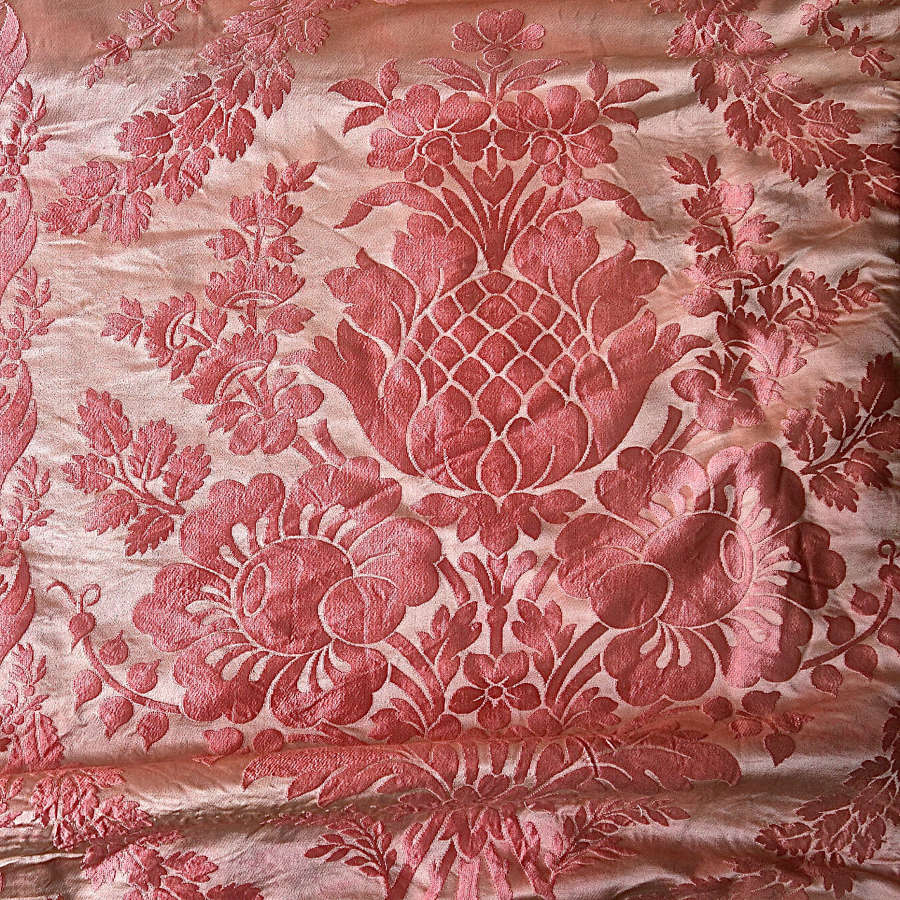 Salmon Pink Coral Damask Silk Single Curtain French 19th Century