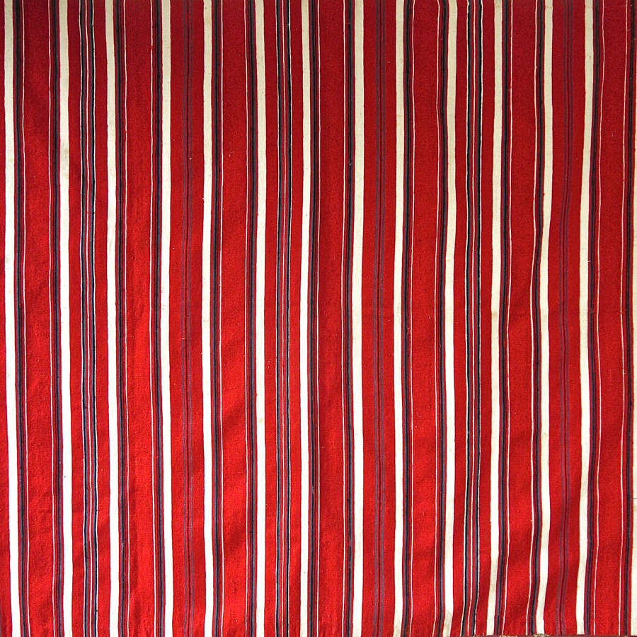 Red White Stripe Wool Linen Droguet Textile French 19th Century