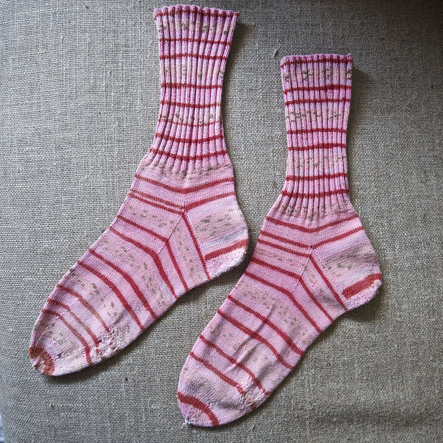 Pair of Striped Pink Handknitted Cotton Socks French 20th  Century