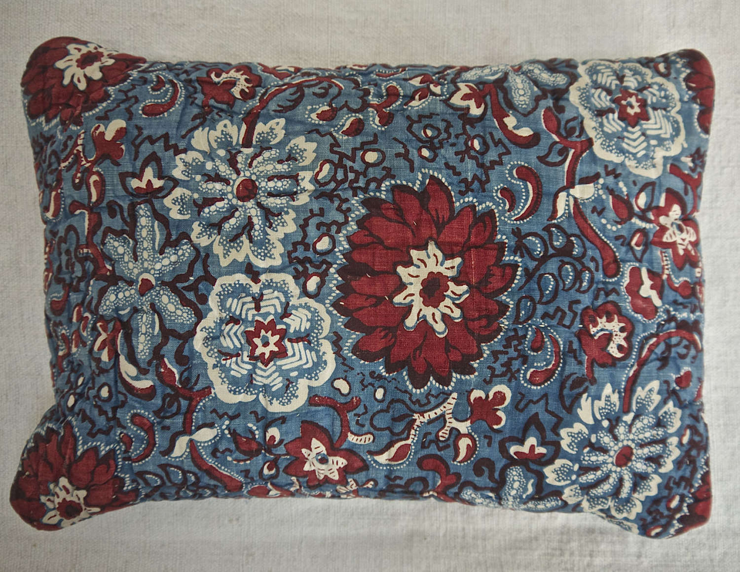 Red Blue Flowers Lavender Cushion French 19th Century