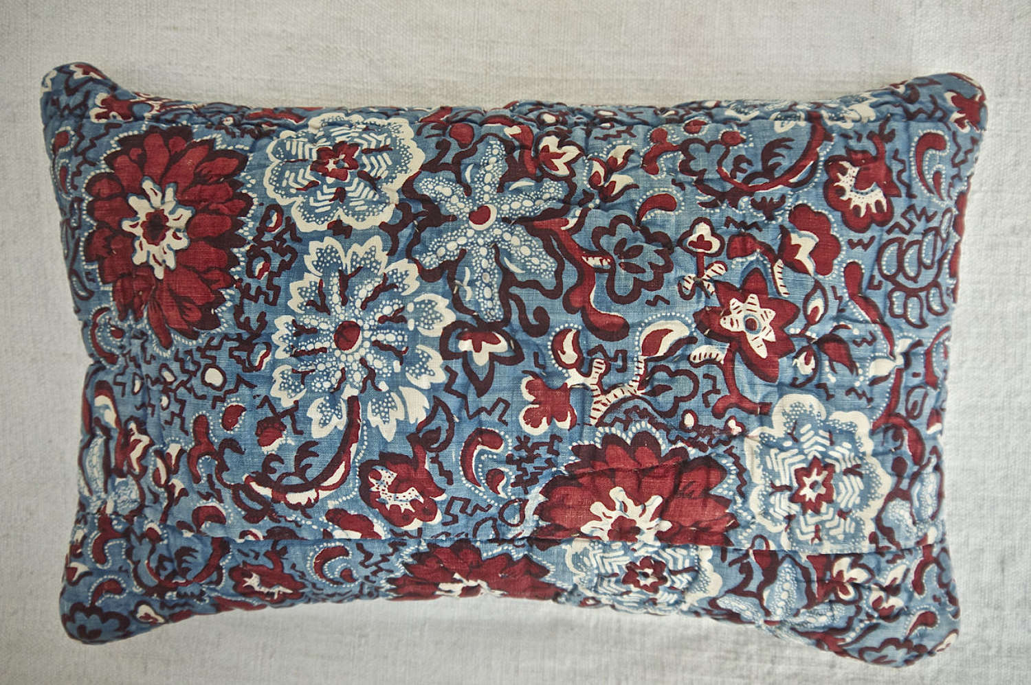 Red Blue Flowers Lavender Cushion French 19th Century