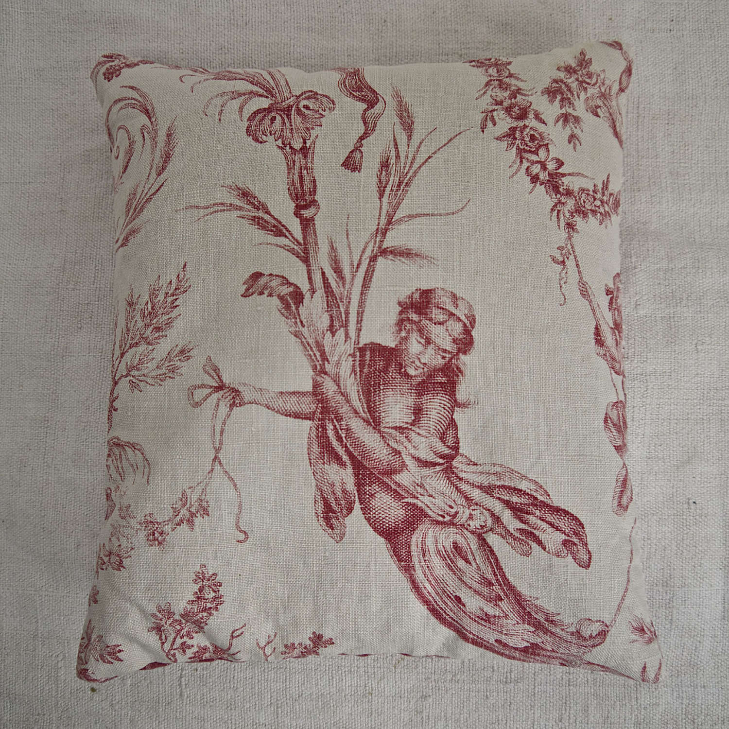 Red Toile Lavender Cushion French 19Th Century