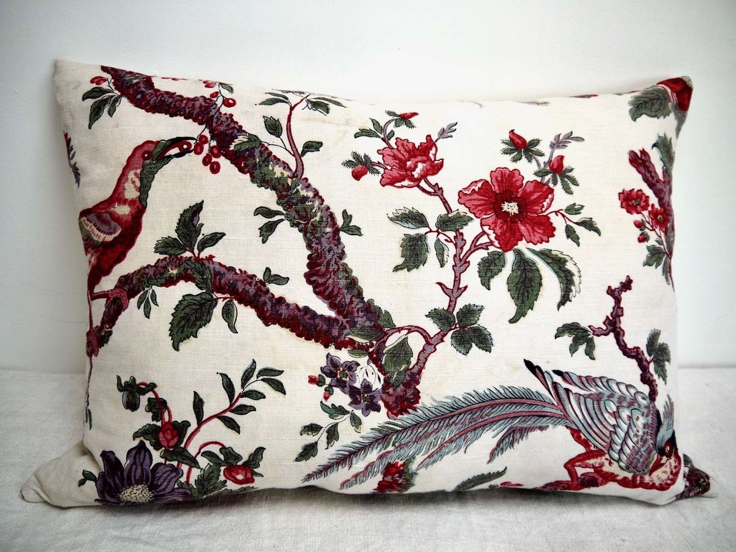 Birds Indienne Linen Cushion French 19th Century