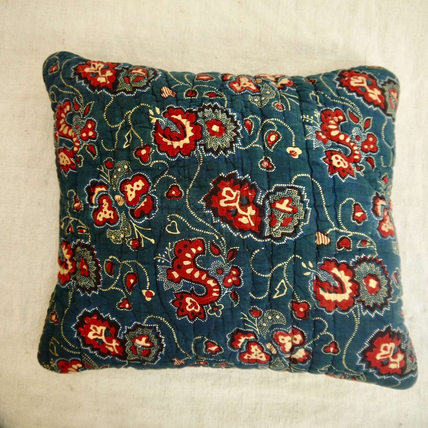 Indigo & Red Cotton Lavender Cushion French 19th Century