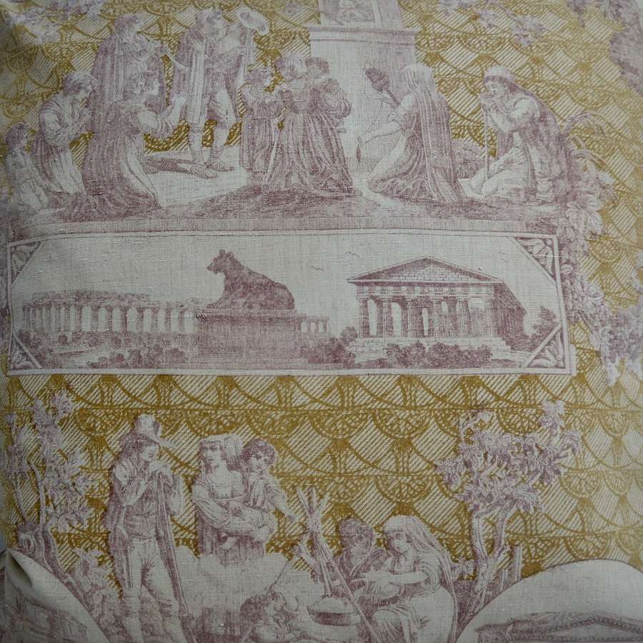 Toile Linen Cushion French Late 19th Century