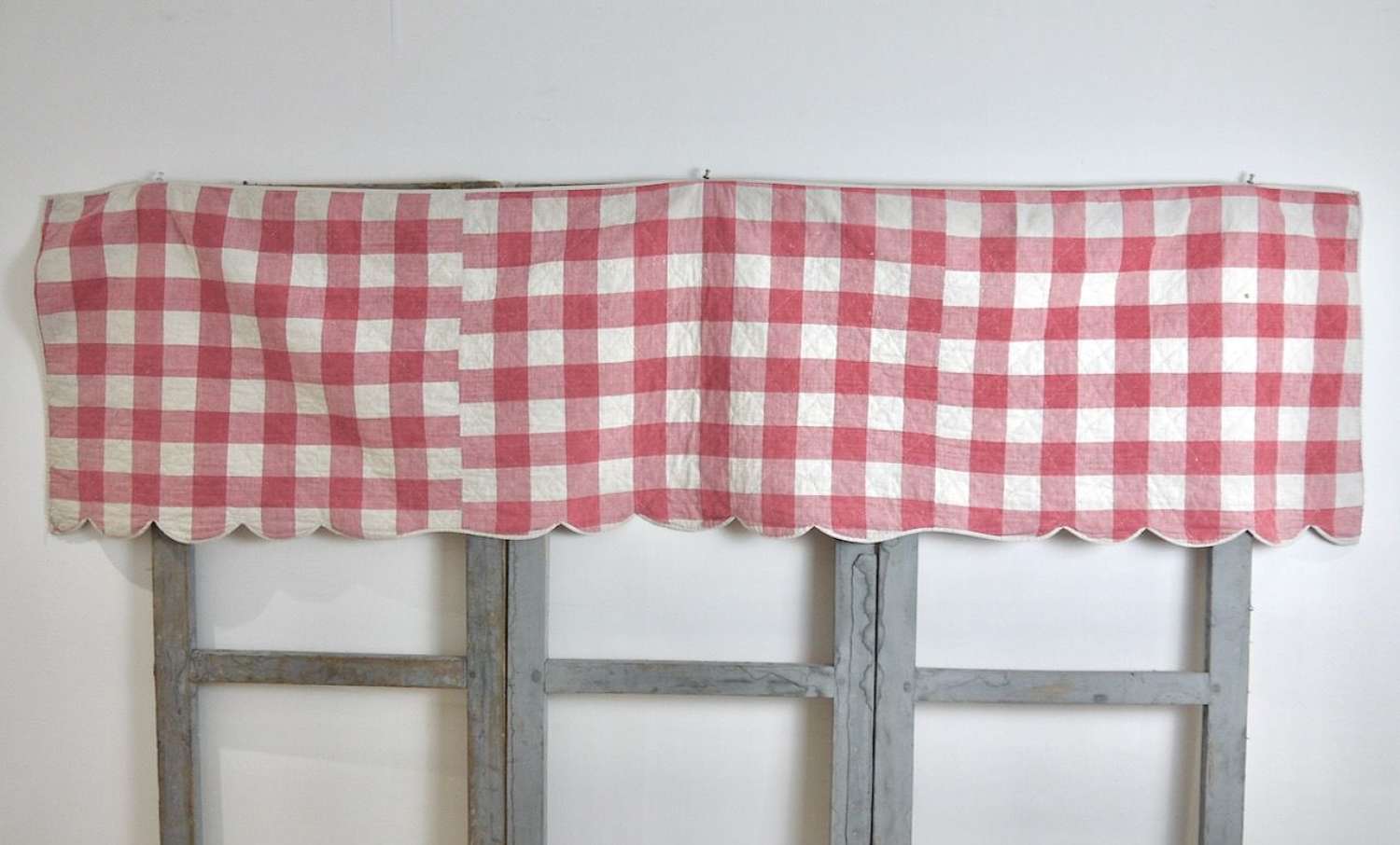 Red Vichy Check Cotton Pelmet French 19th Century