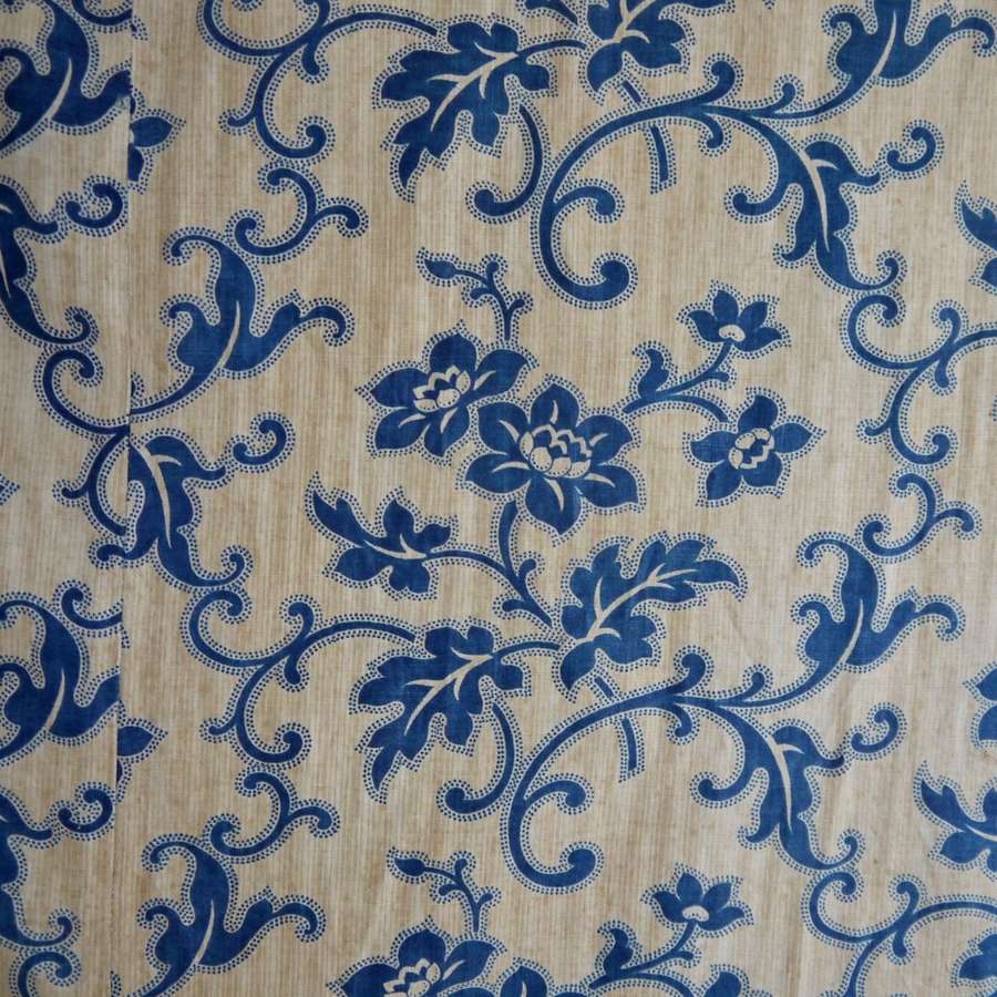 Blue Flowers Cotton Single Curtain French 19th Century