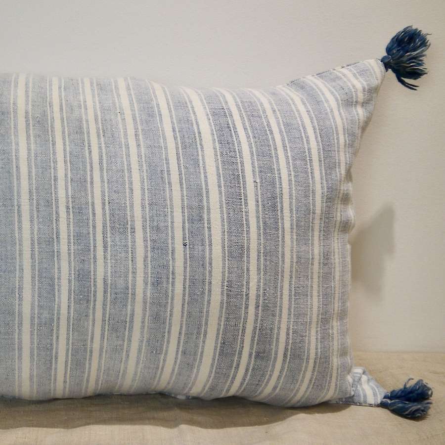 Faded Indigo Striped Cushion French 19th Century
