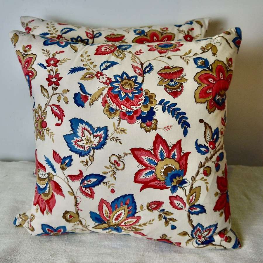 Pair of French Indienne Cotton Cushions