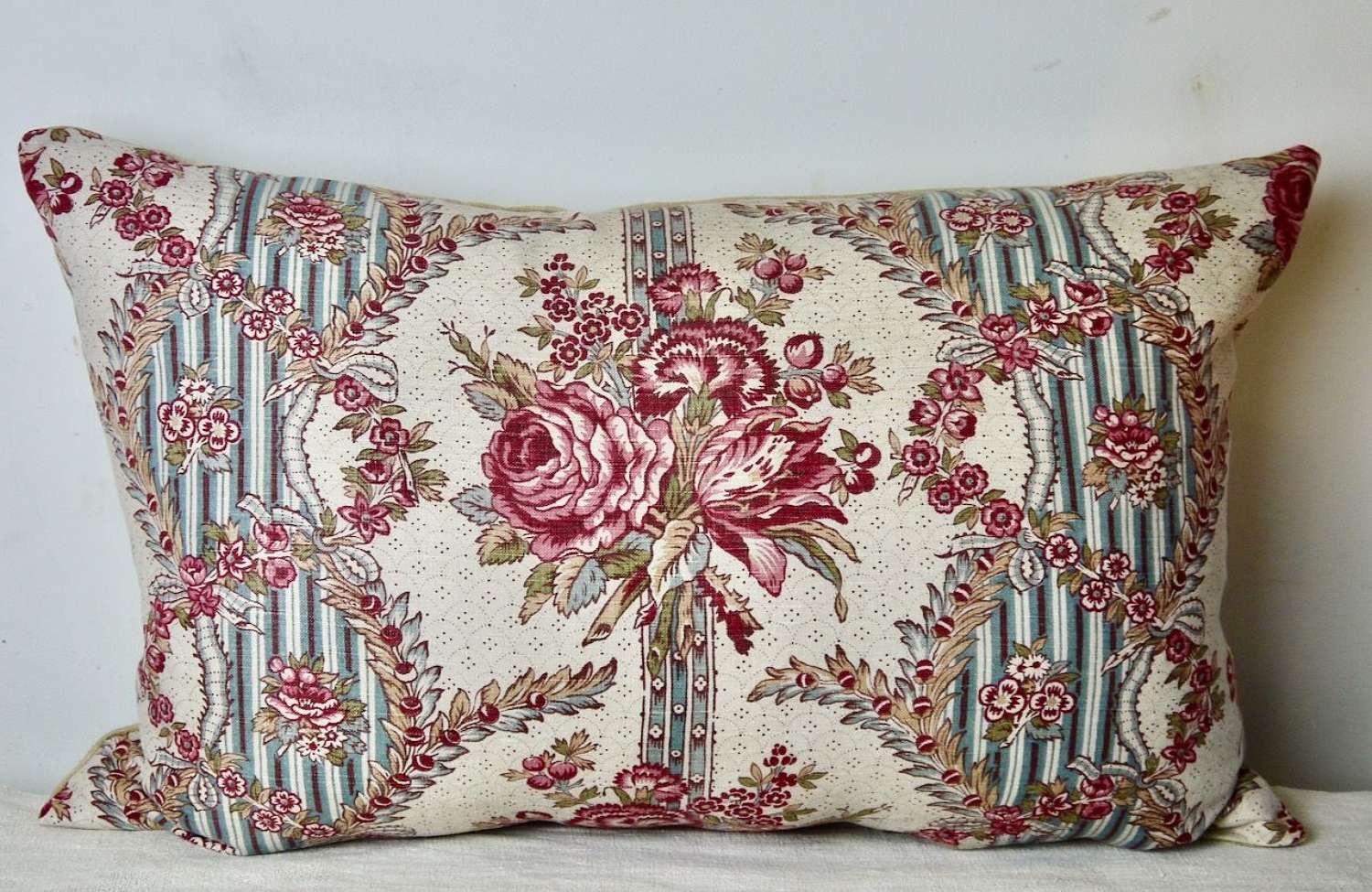 Roses Floral Linen Cushion French 19th Century