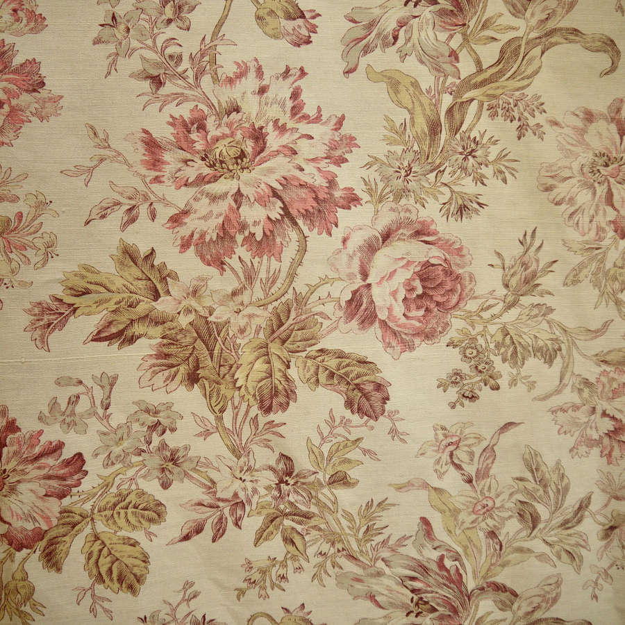 Faded Floral Cotton Curtain & Panel French 19th Century