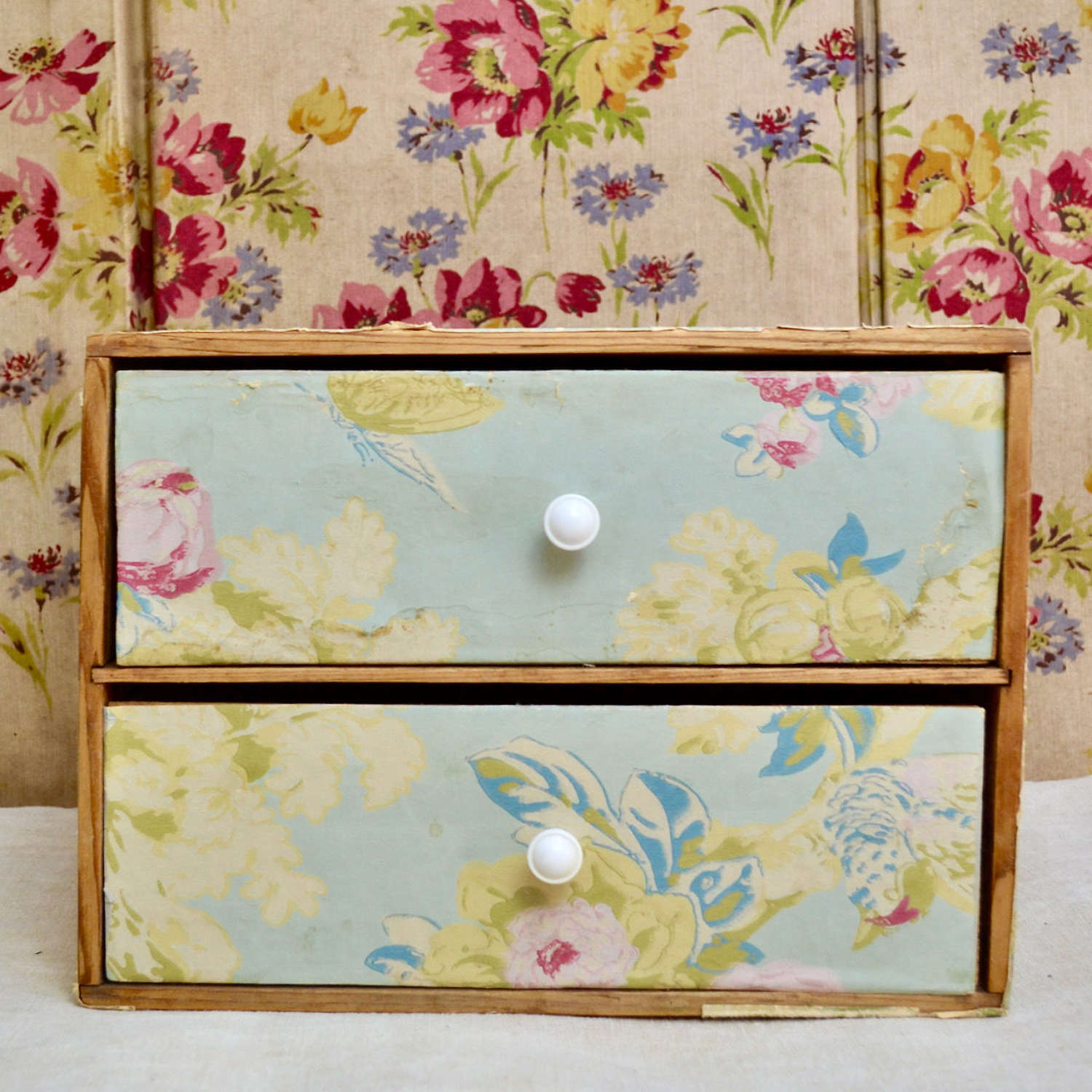 Small Wallpaper Box of Drawers Early 20th Century