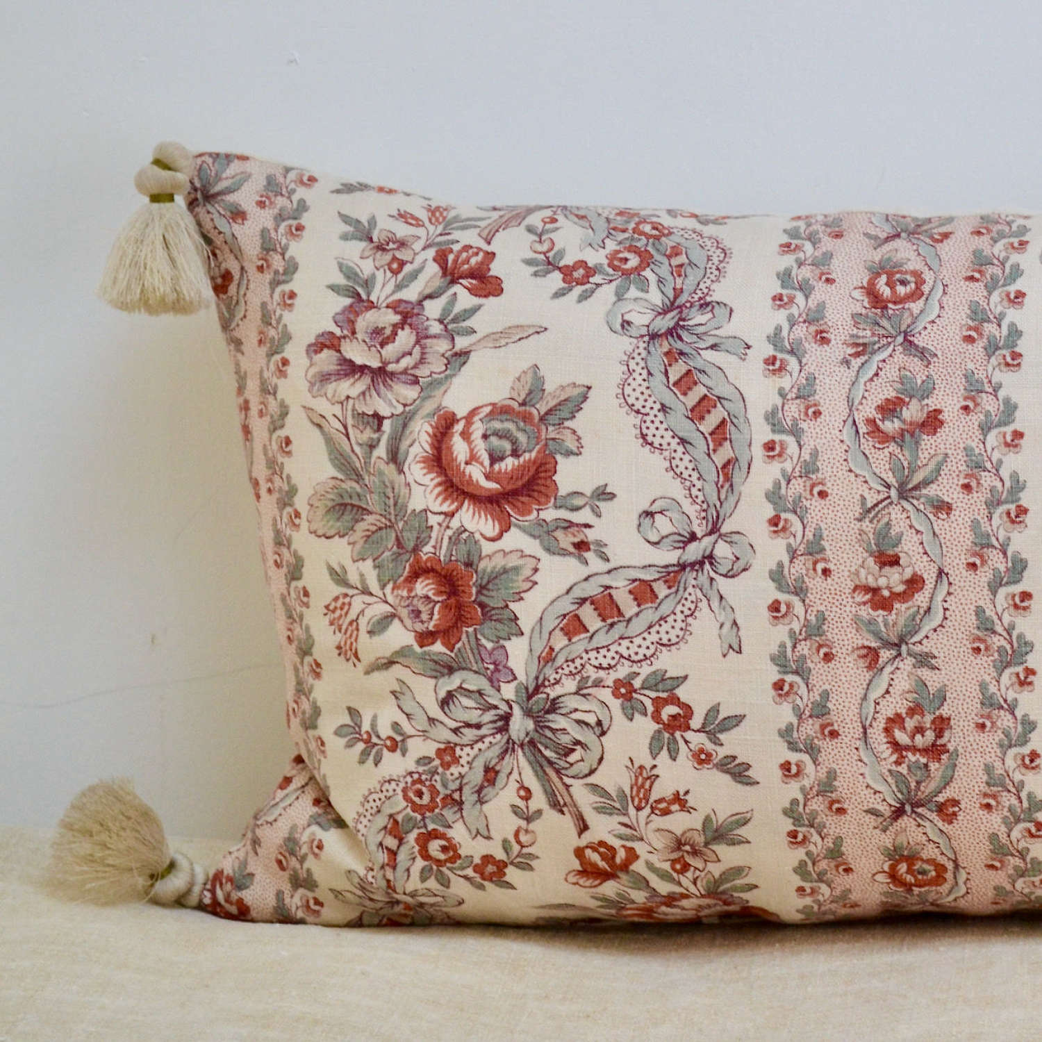 Roses Linen Cushion French Late 19th Century